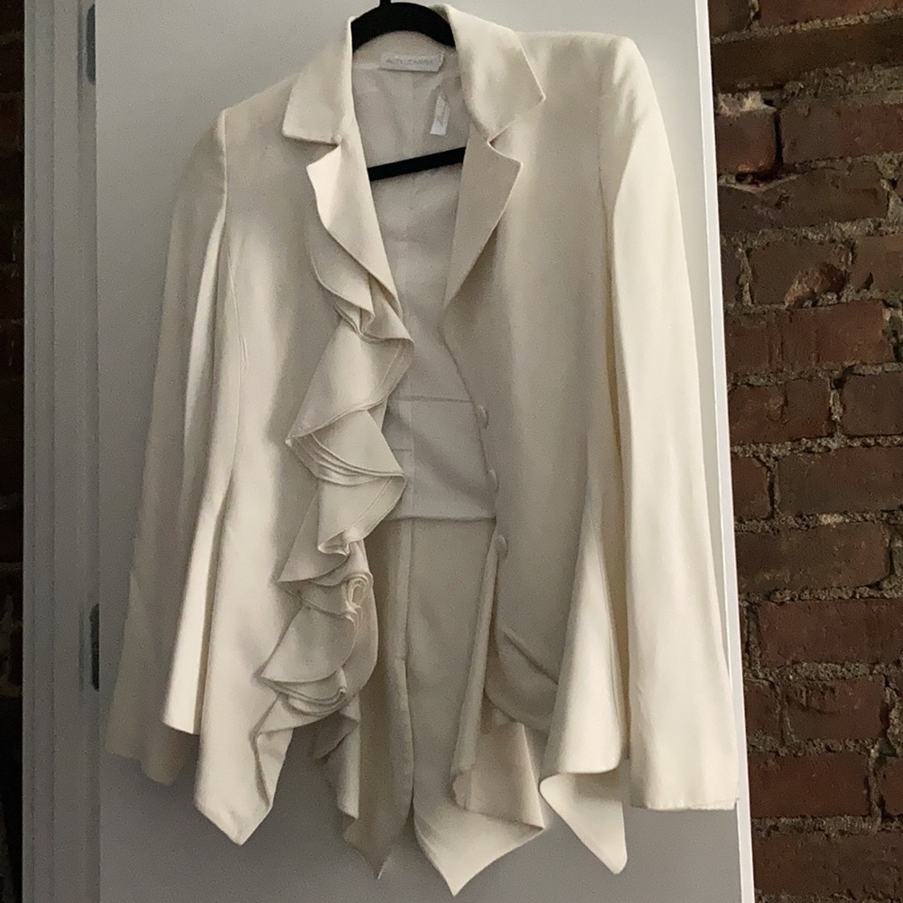 ALTUZARRA WHITE RUFFLE FRONT BLAZER JACKET WHTH TAIL COAT 36